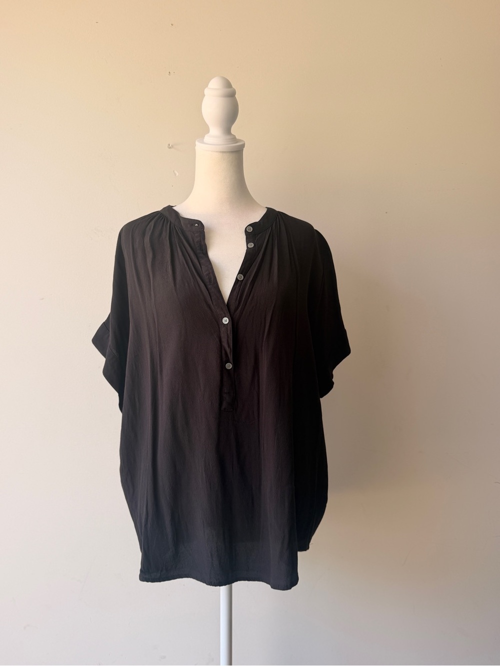 J. Crew Black Short-Sleeve Henley Tunic